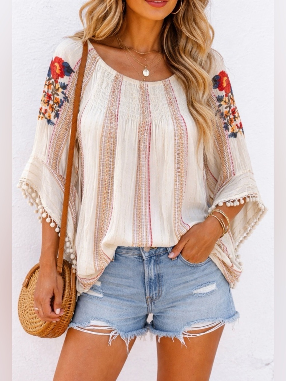 Studio West | Boho Elastic Smocked Neckline Sz M EUC
